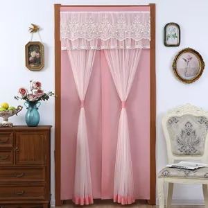 Pink lace door curtain partition valance for bedroom home decor vintage elegant room divider