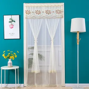 Lace door curtain sheer fabric floral partition curtain for elegant home decor display