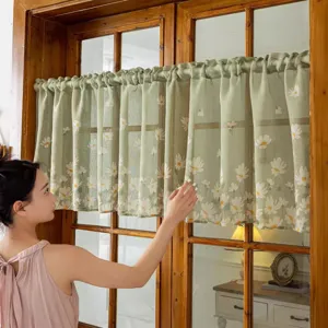 Pastoral style small window curtain sheer floral privacy curtain for home decoration use.