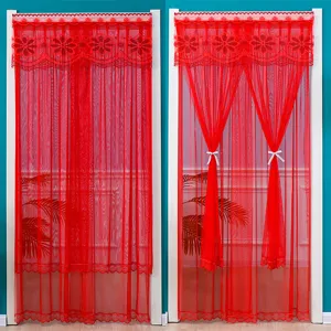 Lace Door Curtain Double Layer Mesh Floral Embroidery Anti-Mosquito Partition Curtain For Living Room Bedroom Home Decor
