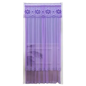 Purple lace door curtain floral sheer partition drape for home bedroom decor mosquito net panel