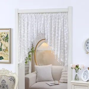 French Vintage Lace Door Curtain Half Curtain Partition Sheer Panel With Tassel For Bedroom Living Room