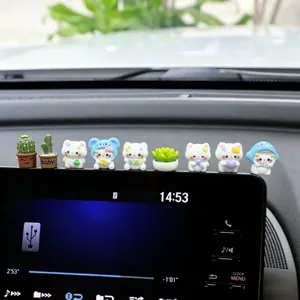 Cute cartoon cat resin figurines set for car dashboard decoration, mini cute ornament style.