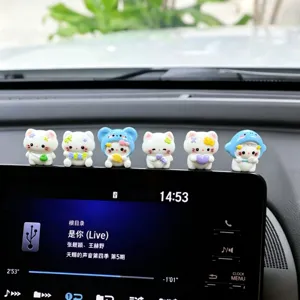 Cute cartoon cat and shark dashboard figurines set, perfect for lovely car interior decoration.