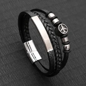 Detailansicht Herren Mehrstrang Lederarmband geflochten schwarz mit Magnetverschluss