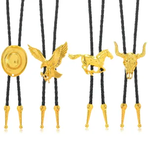 Vintage Western-Cowboy-Boloties mit Adler- und Stierschädelanhängern in Gold