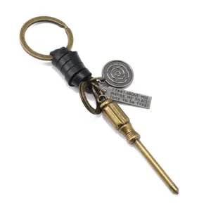 Llavero Retro de Metal Destornillador Cuero de Vaca Cuerda Tejida Anillo de Llave Colgante Grabado Unisex Estilo Industrial Regalo