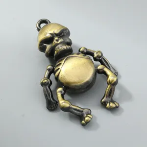 Vintage brass-colored alloy skeleton robot pendant with movable limbs for DIY jewelry