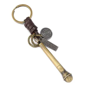 Retro Metalen Microfoon Sleutelhanger Rundleer Gevlochten Touw Sleutelring Distressed Legering Citaat Hanger Auto Sleutelhanger Cadeau