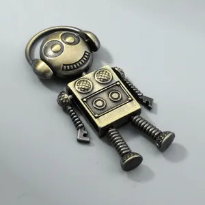 Vintage bronze alloy robot pendant with movable limbs for DIY jewelry accessories