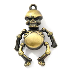 Vintage bronze alloy skeleton robot pendant with movable limbs for DIY necklaces