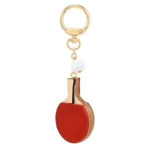 Kreativer Mini Tischtennisschläger Schlüsselanhänger Vintage Rindleder Tasche Anhänger Retro Ping Pong Schläger Ring
