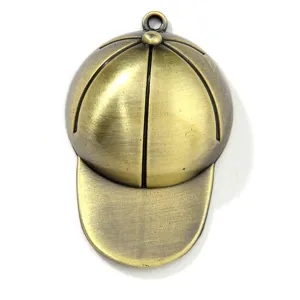 Vintage bronze-colored baseball cap pendant for DIY jewelry making and necklace accessories.
