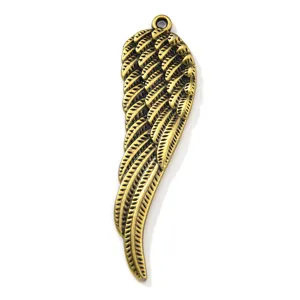 Vintage antique bronze wing-shaped pendant for DIY jewelry making necklace accessory