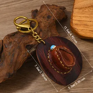 Portachiavi a cappello da cowboy in pelle fatto a mano con turchese