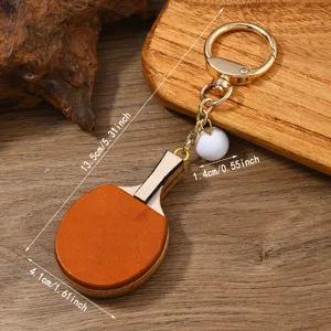 Kreativer Tischtennisschläger Schlüsselanhänger aus Leder mit Ball Anhänger Retro-Stil