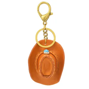 Portachiavi cappello da cowboy in pelle vintage con pietra turchese, ciondolo per borsa