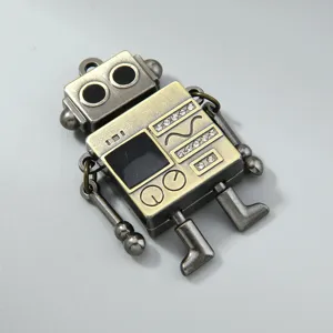 Antiker Bronze-Roboteranhänger aus Legierung mit beweglichen Gliedern und Strasssteinen