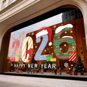 2026 Gelukkig Nieuwjaar en Kerstmis sneeuwvlok statische raamstickers voor winkeldecoratie