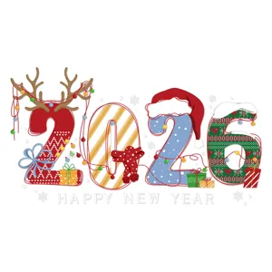 2026 Happy New Year feestelijke raamsticker met rendiergewei en kerstmuts ontwerp