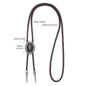 Vintage Bolo-Krawatte mit ovalem schwarzem Edelstein und braun geflochtener Kordel