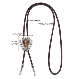 Retro geflochtene Leder Bolo Krawatte mit Western Cowboy Stein Anhänger für Herren
