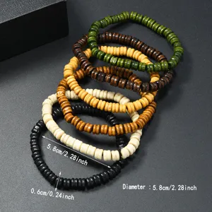Juego de 5 pulseras de cuentas de madera retro en varios colores para hombre y mujer.