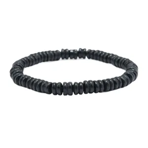 Pulsera retro unisex de cuentas de madera negras estilo ábaco con diseño minimalista