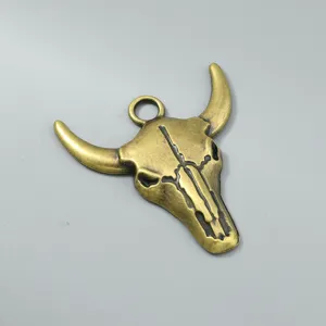 Vintage bull skull pendant with dragon pattern in antique bronze finish for DIY jewelry
