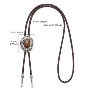 Vintage Western-Cowboy-Bolo-Tie mit geflochtener Lederkordel und Tigerauge-Anhänger