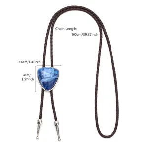 Vintage Retro Bolo-Krawatte mit blauem Stein und braunem Lederband für Herren Hemden