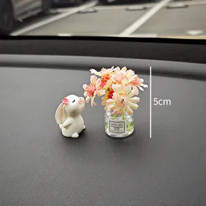 Süßes Kaninchen Blumen VASE Auto Armaturenbrett Ornament Mini Harz Handwerk Dekoration