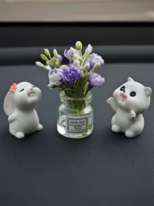 Bonito juego de adornos para salpicadero de coche con mini florero de vidrio y animales.