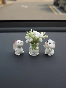 Lindo conjunto de adornos para el tablero de auto con mini florero y figuras de animales.