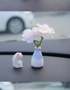 Car miniature simulation flower vase rabbit ornament dashboard micro landscape decor cute style