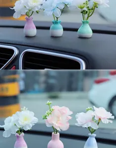 Car miniature artificial flower vase ornament for dashboard interior decor detail view