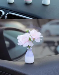 Mini car vase ornament artificial flower creative dashboard decor cute auto interior accessory