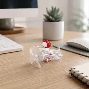 Ornamenti di giocattoli per aeroplani trasparenti eolici con gatto di cartone rosso auto
