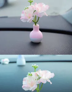 Car miniature artificial flower vase dashboard ornament cute pink floral decor interior accessory