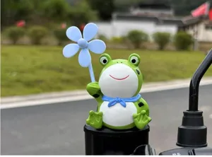 Cute frog windmill accessory detail view for electric motorcycle handlebar decoration use