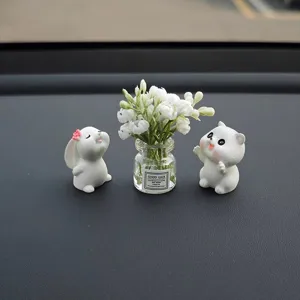 Mini Florero de Vidrio Adorno de Coche Lindo Figurine de Animal de Resina Planta Artificial Decoración de Consola