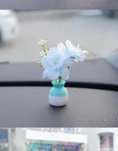 Mini artificial flower vase detail view, perfect cute car dashboard decoration ornament.