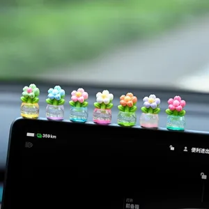 Joli Petit Pot de Fleurs Lumineux Ornement de Voiture Console Tableau de Bord Accessoires de Décoration en Plastique Créatifs