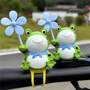 Cute Frog Windmill Ornament Resin Cartoon Animal Figurine For Bicycle Electric Motorcycle Helmet Accessories