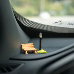 Süßes Miniatur-Straßenlaterne- und Bank-Auto-Armaturenbrett-Ornament, beruhigende Autodeko.
