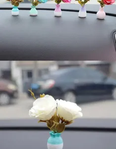 Mini car artificial flower vase ornament, creative resin miniature plants decor for dashboard.
