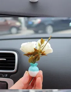Mini car flower vase ornament artificial floral dashboard decor cute miniature interior accessory