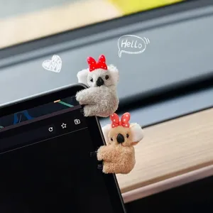 Cute koala car decoration clip for interior screen or dashboard, lovely fuzzy animal ornament.