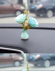 Miniature artificial flower vase for car dashboard interior decoration ornament style.