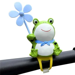 Cute frog bicycle handlebar bell accessory with wind spinner green cartoon ornament for bike scooter